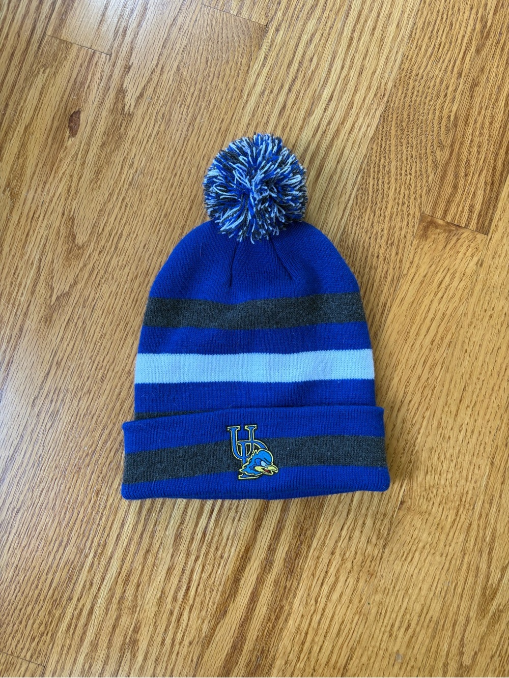 University of Delaware Blue and Gray Pom Cuffed Knit Beanie